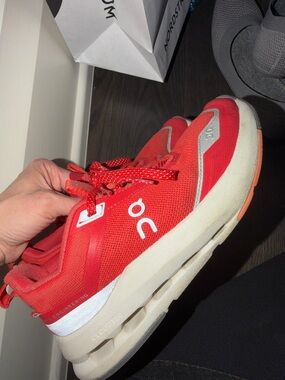 On Running Kids Red and White Cloudtec Sneakers